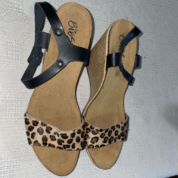 Biostep Spain Women’s Wedge Sandals Size 41 U.S. 9.5 M Black Leopard Print Beach - Picture 4 of 12